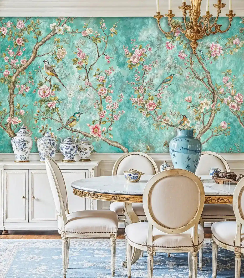 Chinoiserie Birds in Blooming Garden Wall Mural