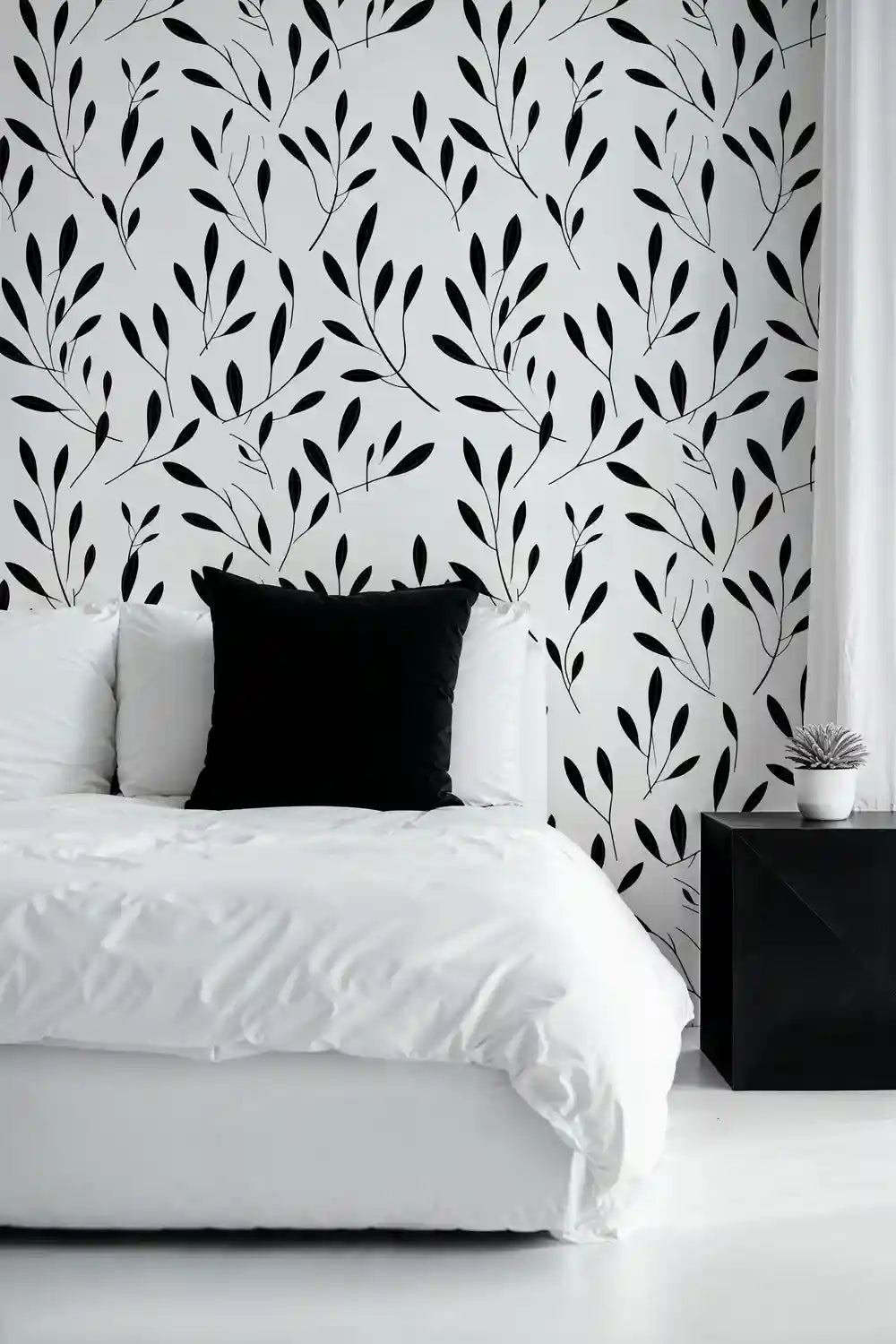 Minimalist Botanical Wallpaper in Black and White