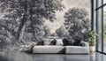 Vintage Countryside Wall Mural in Black and White