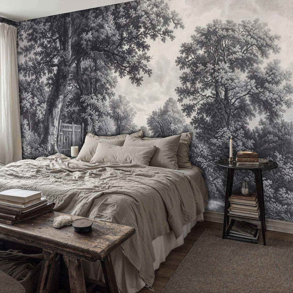 Vintage Countryside Wall Mural in Black and White
