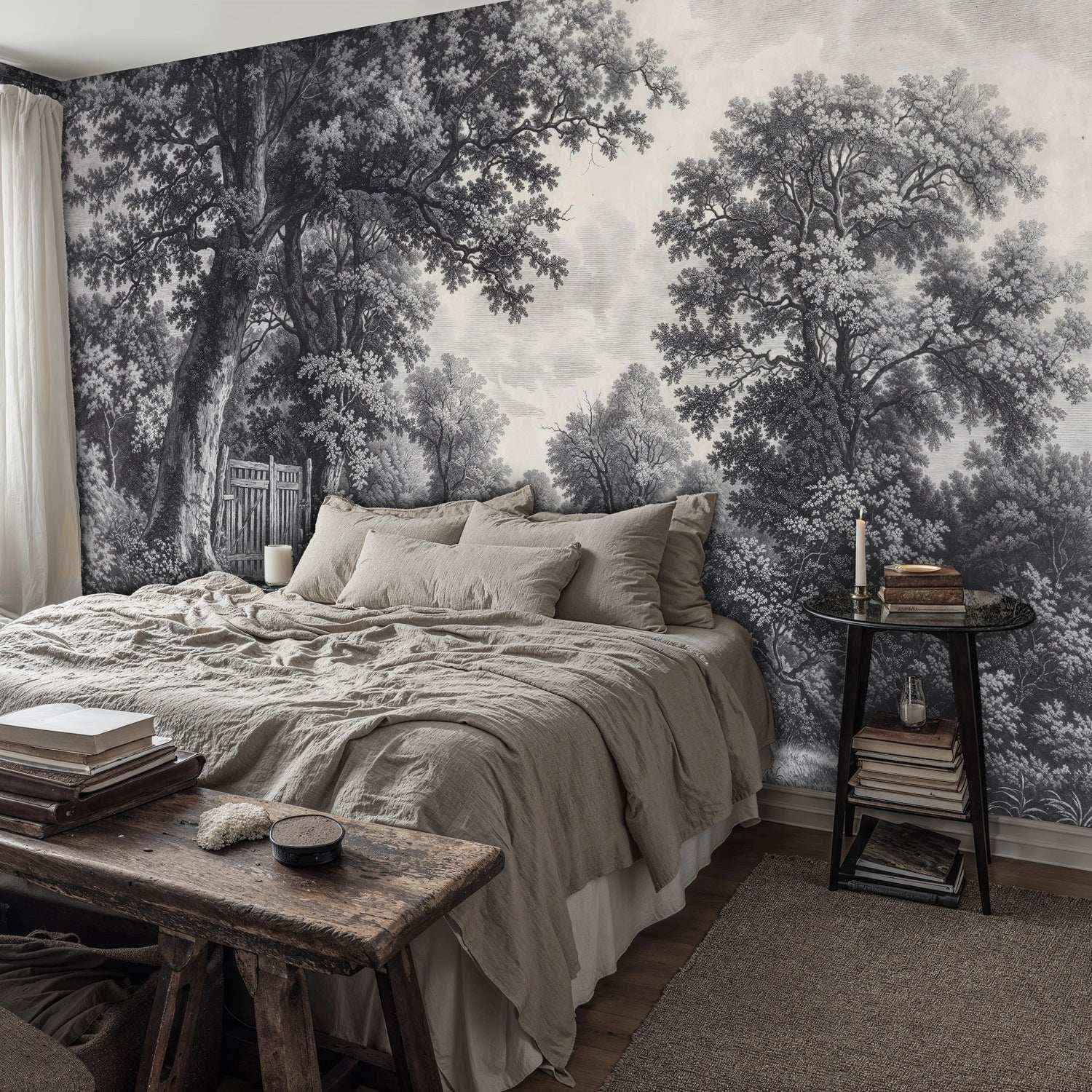 Vintage Countryside Wall Mural in Black and White