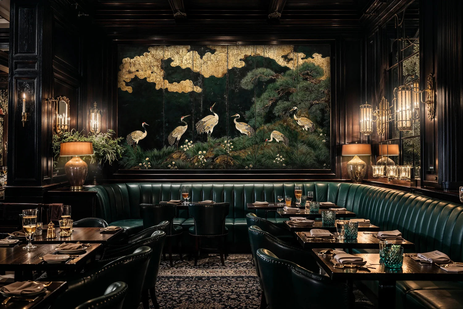 Japanese Cranes under Gilded Clouds Wall Mural