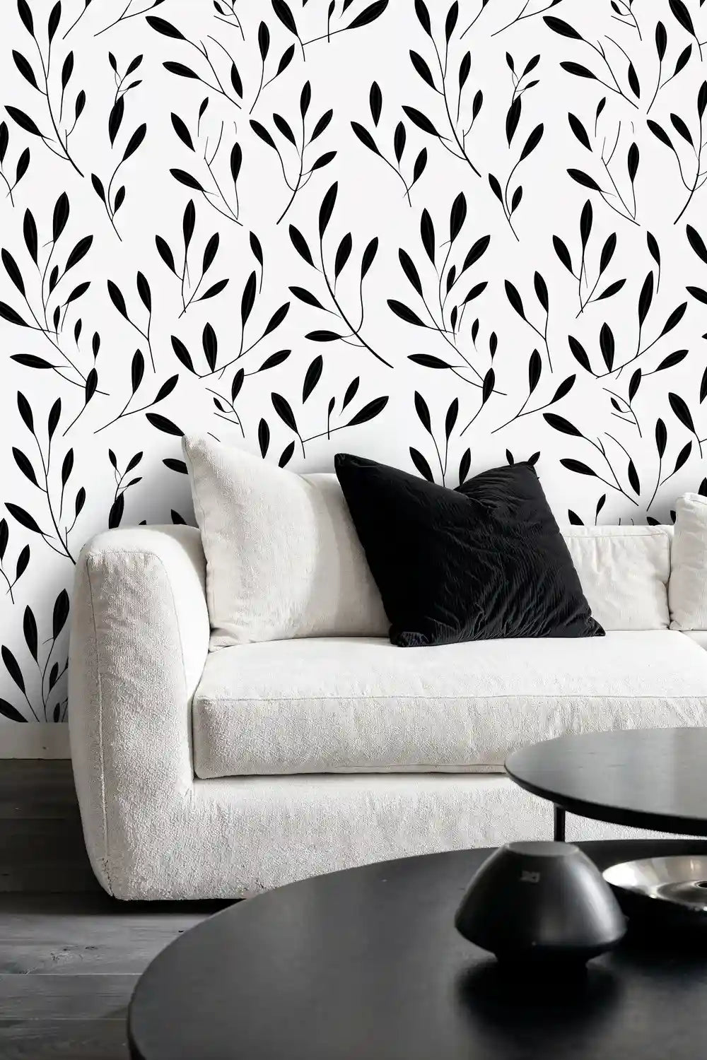 Minimalist Botanical Wallpaper in Black and White