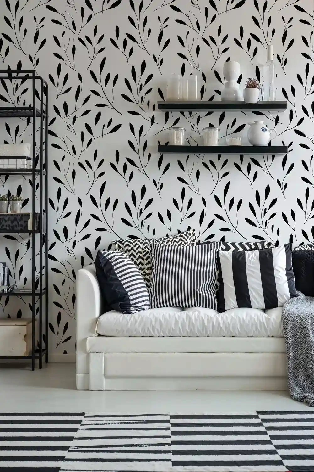 Minimalist Botanical Wallpaper in Black and White