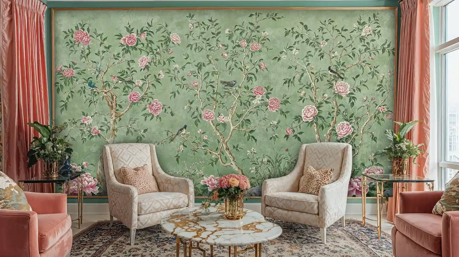 Chinoiserie Peony Garden Wall Mural
