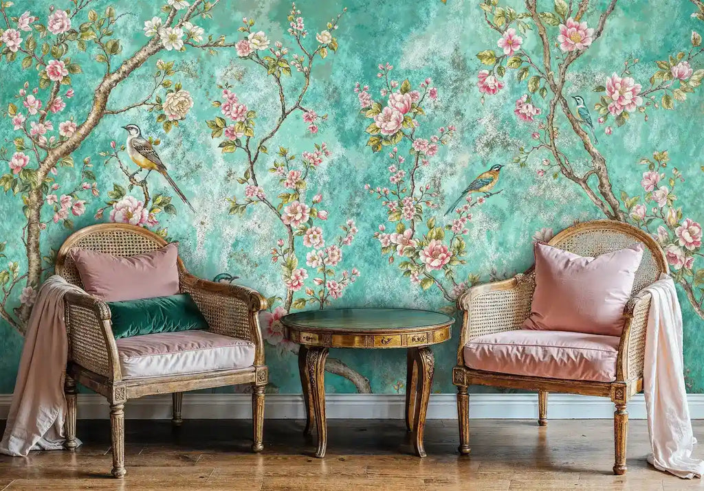 Chinoiserie Birds in Blooming Garden Wall Mural