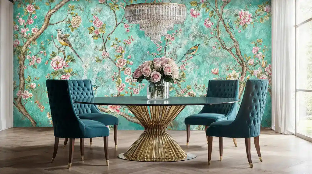Chinoiserie Birds in Blooming Garden Wall Mural