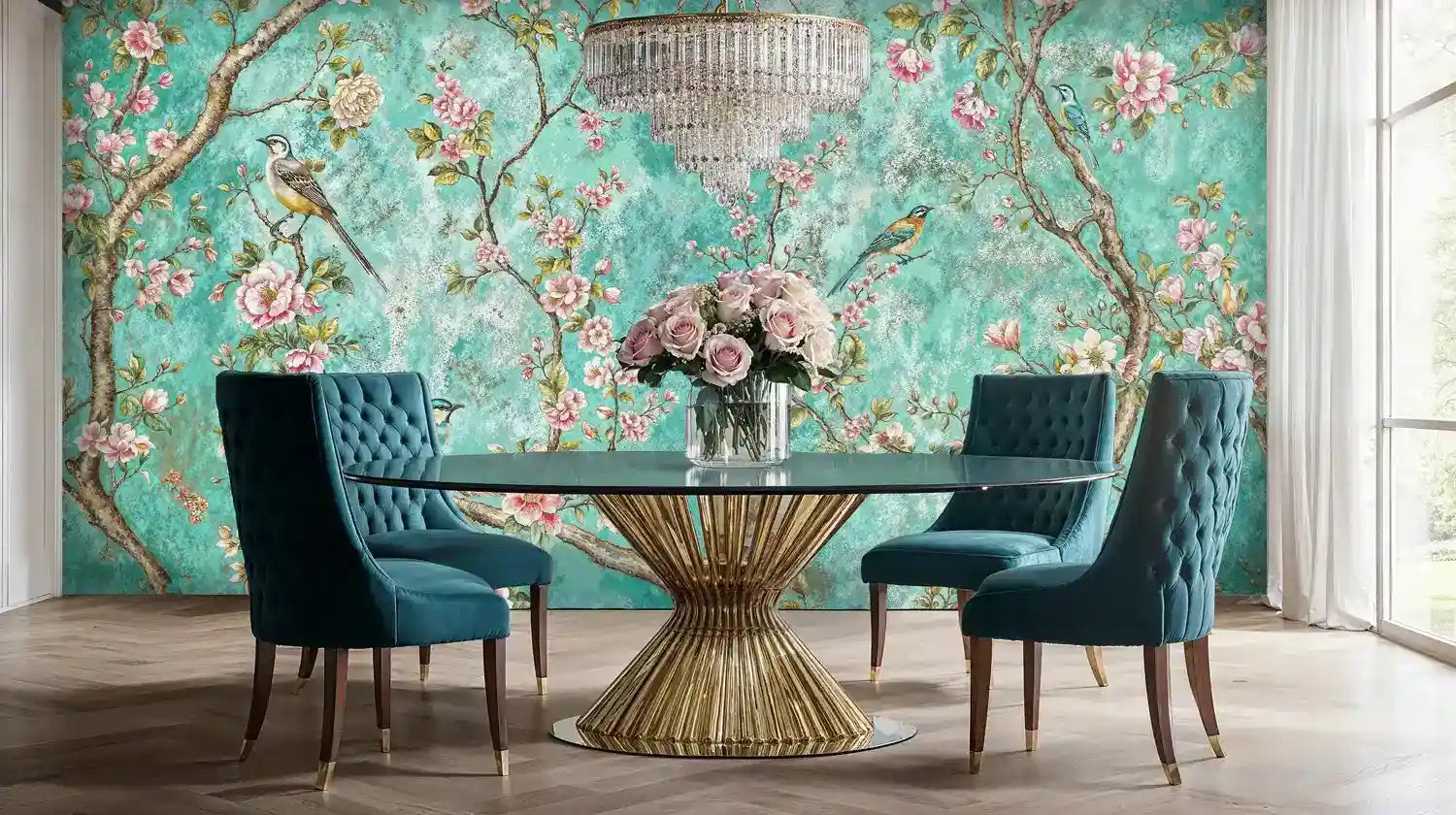 Chinoiserie Birds in Blooming Garden Wall Mural