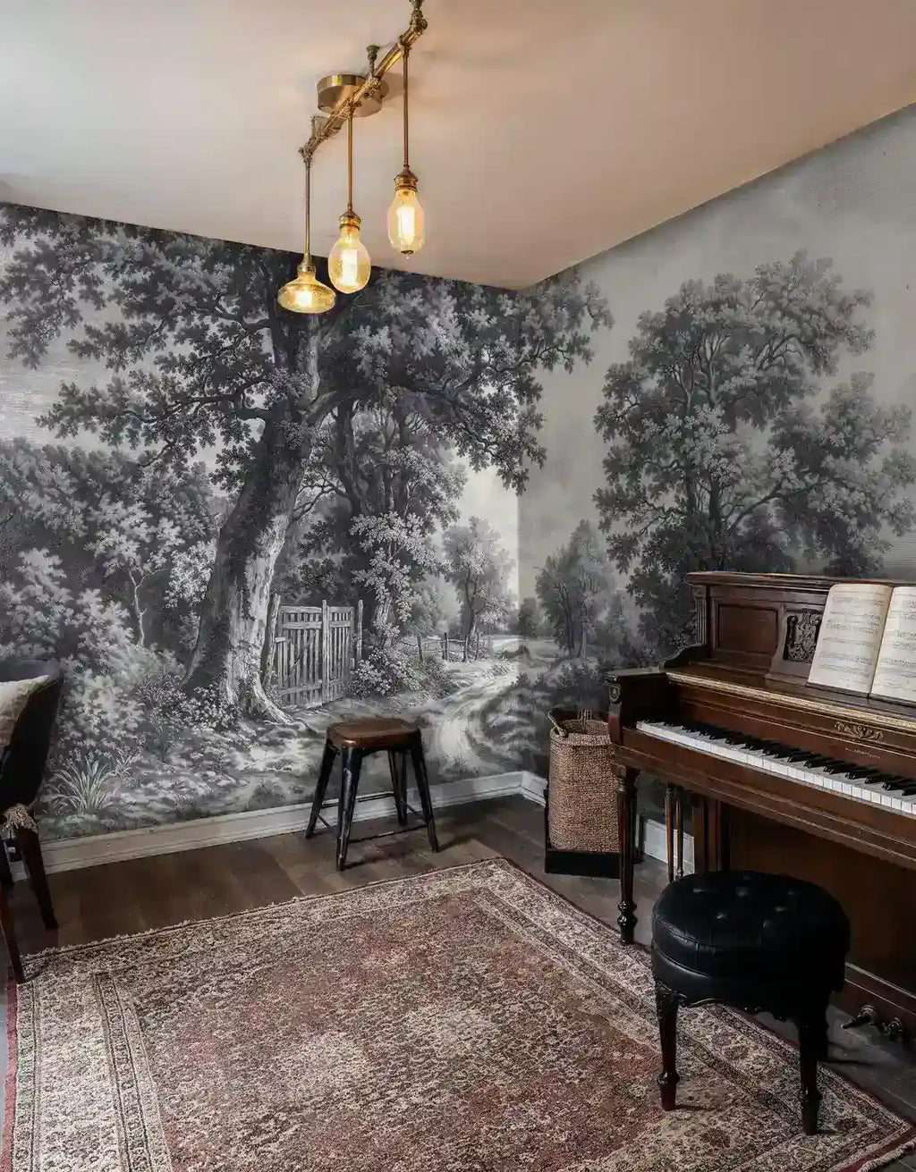 Vintage Countryside Wall Mural in Black and White