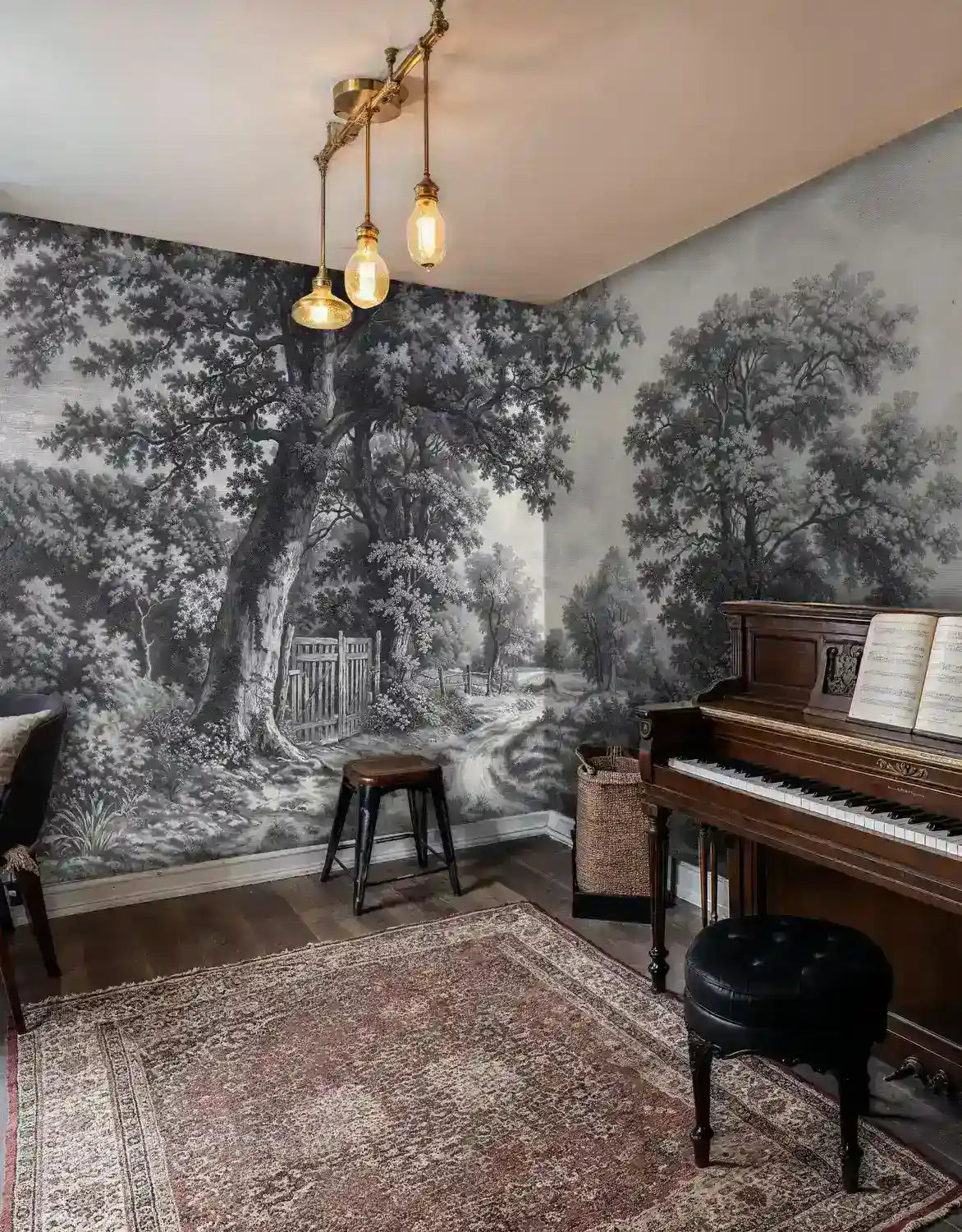 Vintage Countryside Wall Mural in Black and White
